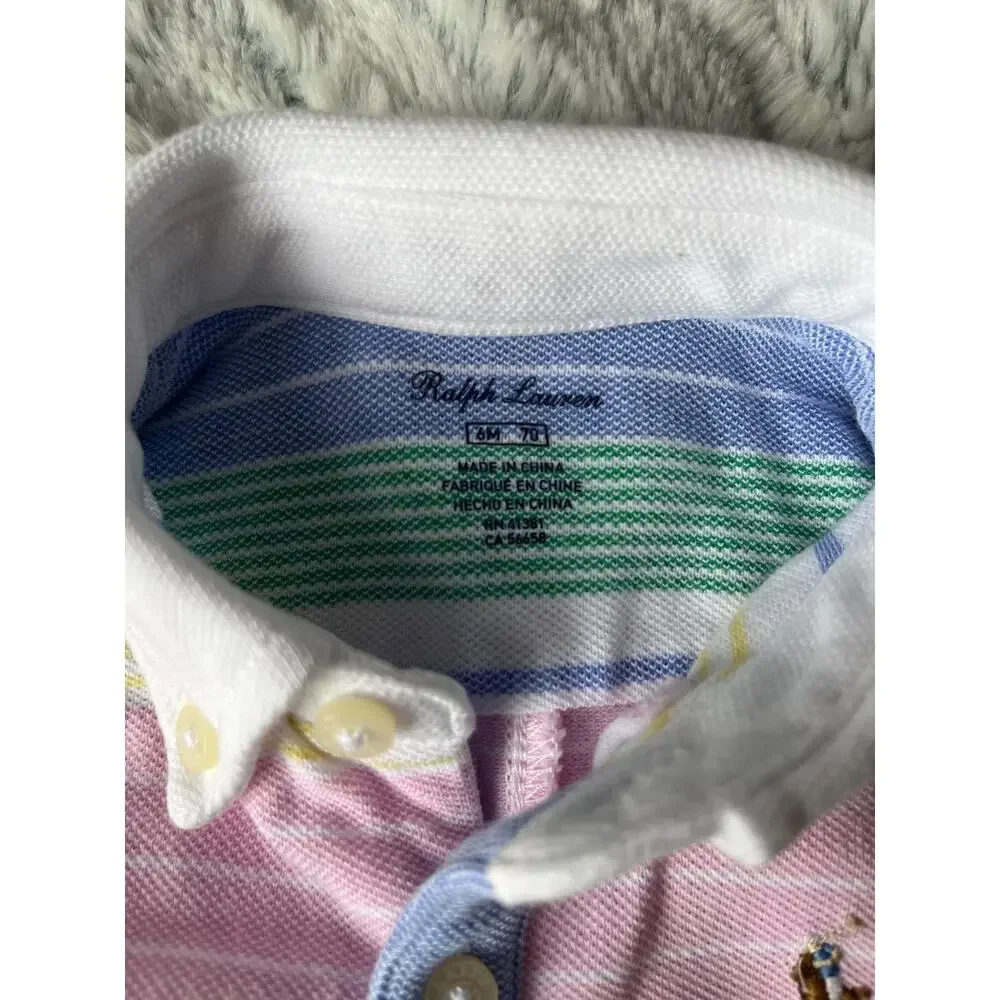Polo Ralph Lauren Baby Boy 6M Multicolor Stripe Cotton Pique Romper Shortall